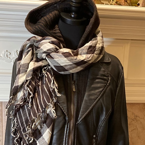Montanaco Jackets & Blazers - Montanaco Vegan Leather Hoodie Jacket and Scarf Brown Sz M